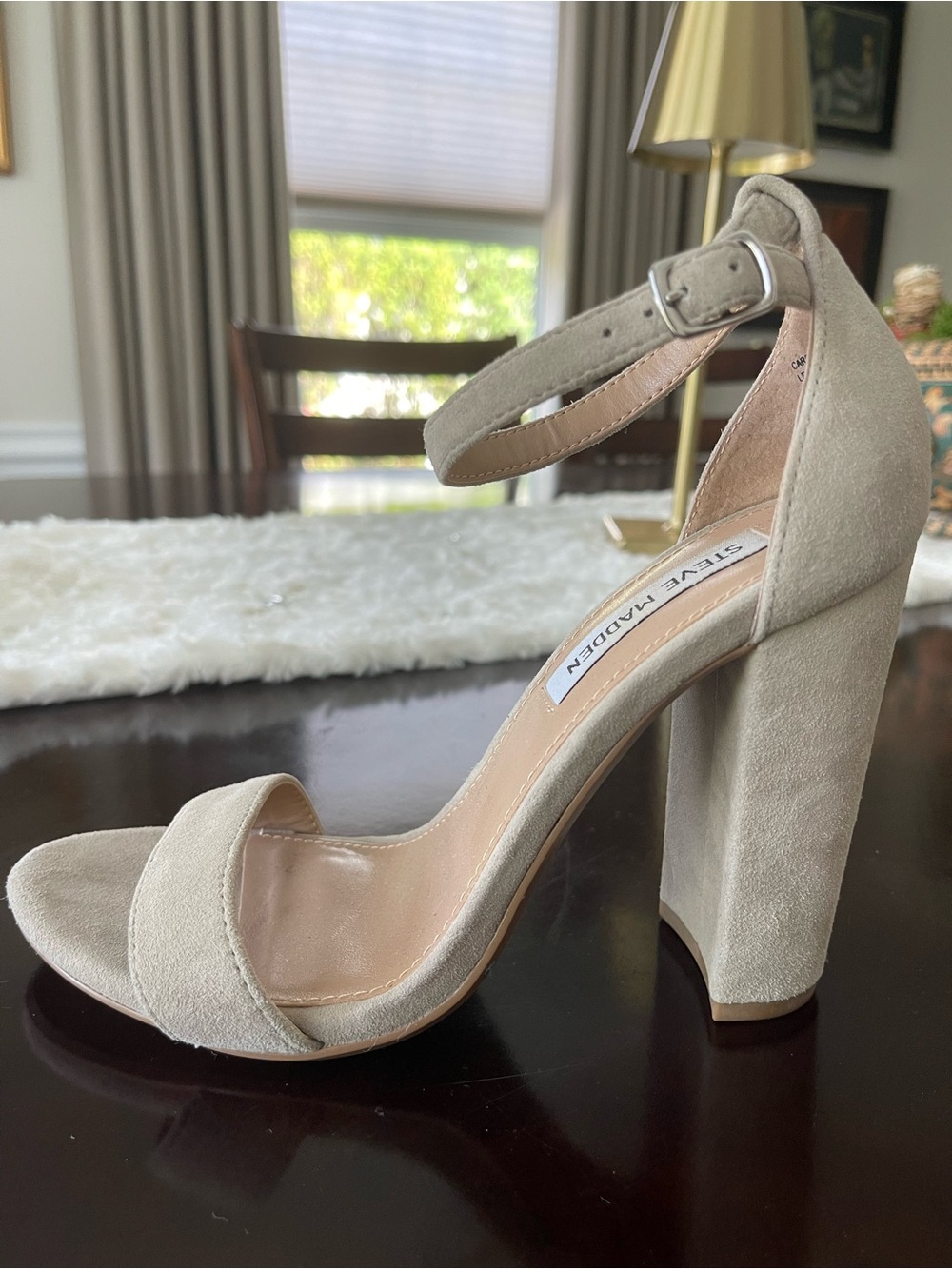 Steve Madden Taupe Suede Block Heel Sandals Size 7 - Picture 7 of 10